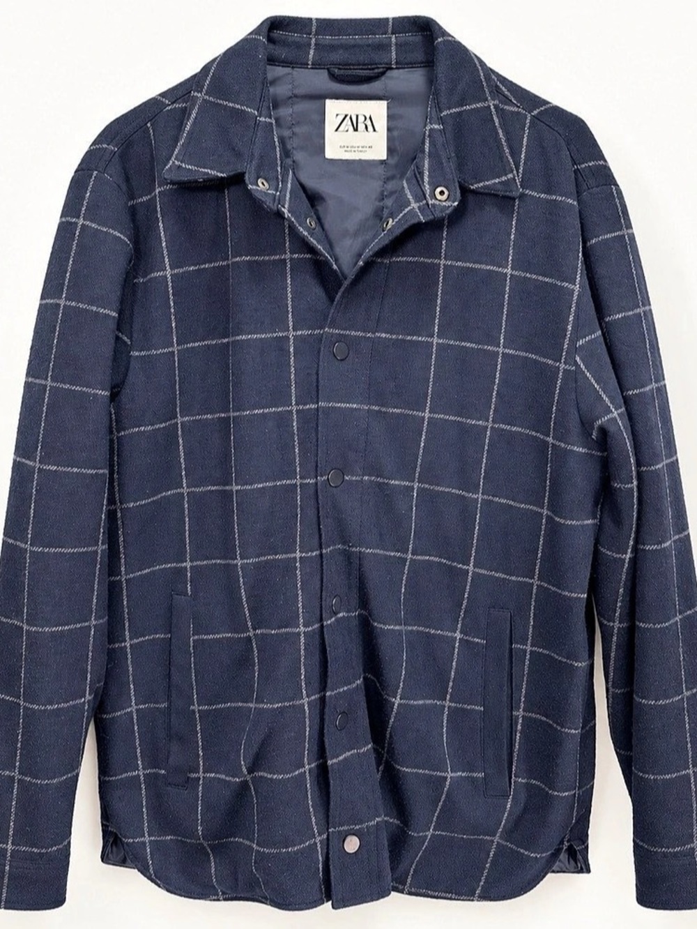 Zara Plaid Shirt Jacket in Blue & White Size Medium